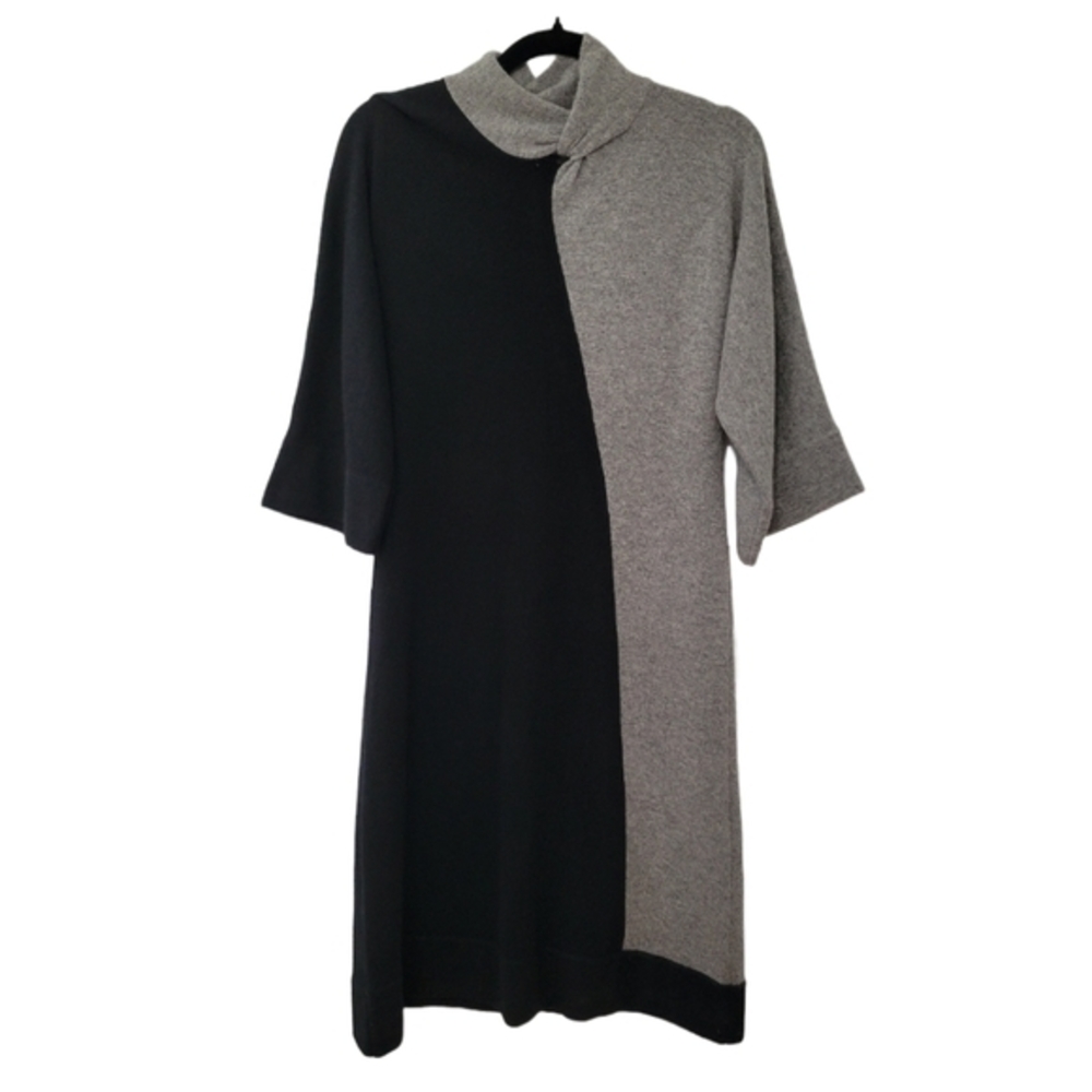 Cullen Womens Grey Black Colorblock 100% Cashmere Sweater Dress Size M Mock Neck
